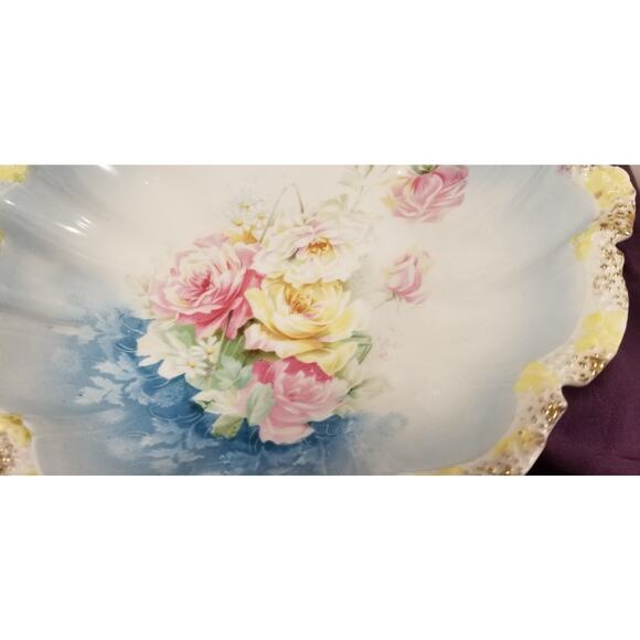 Antique RS Prussia Pink Roses Gold Trim Porcelain Bowl 9.5" Gilded Age - Picture 2 of 9